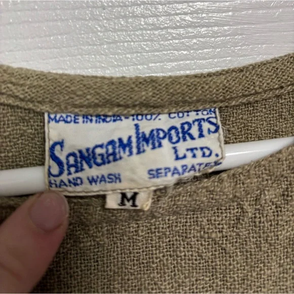 Vintage Olive Green Minimalist Blouse Coastal Boho Relaxed Fit Size Women’s M - Picture 3 of 8